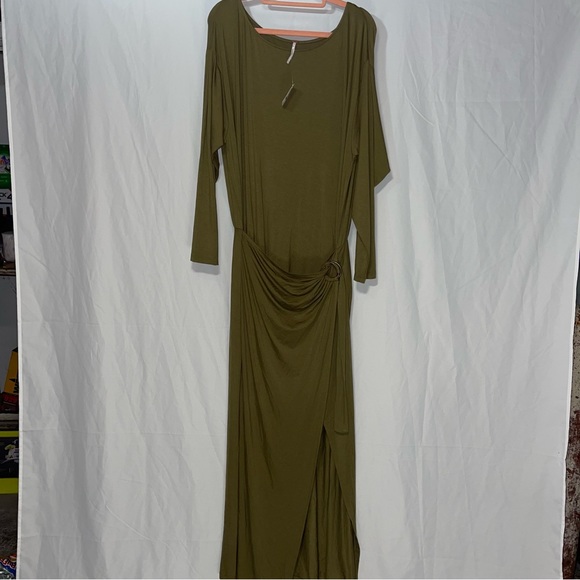 NEW FREE PEOPLE ALYSSA LONG SLEEVE WRAP DRESS OLIVE size small NWT - Picture 3 of 8